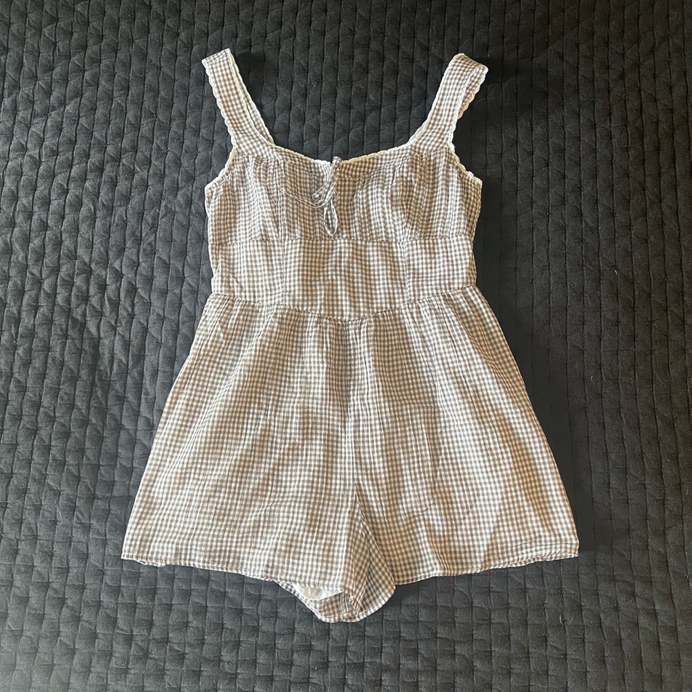 Brown Gingham Romper